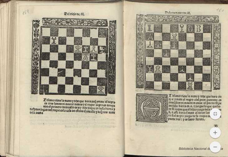 Luis Ramírez de Lucena: “Repetición de amores y arte de ajedrez”. Salamanca, 1497. Se trata del segundo libro impreso de ajedrez en el mundo (incunable)